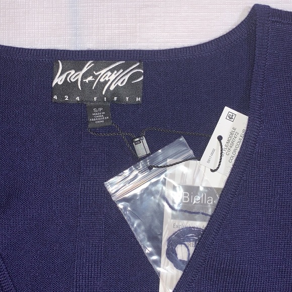 100% pure extra fine merino wool sweater v-neck navy pullover 424 Lord & Taylor - Picture 7 of 17